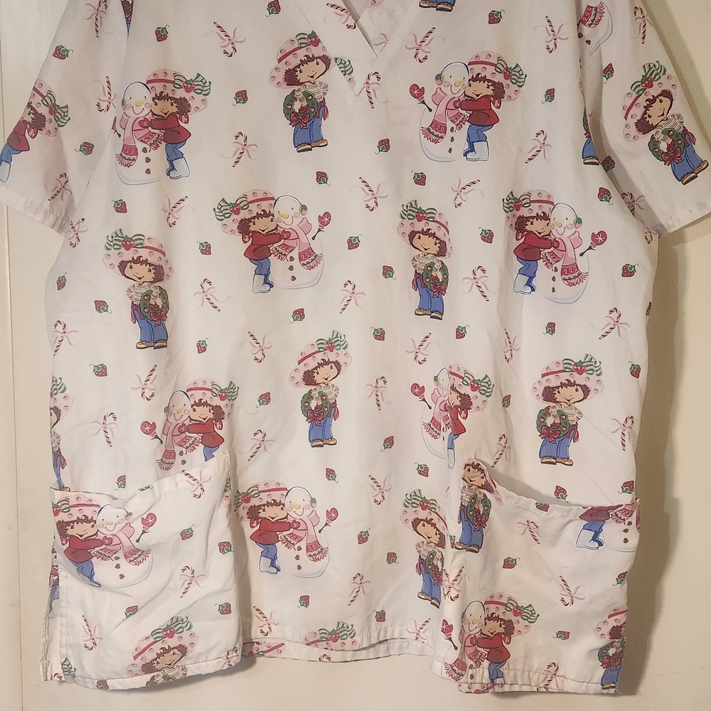 White Strawberry Shortcake Scrub Top